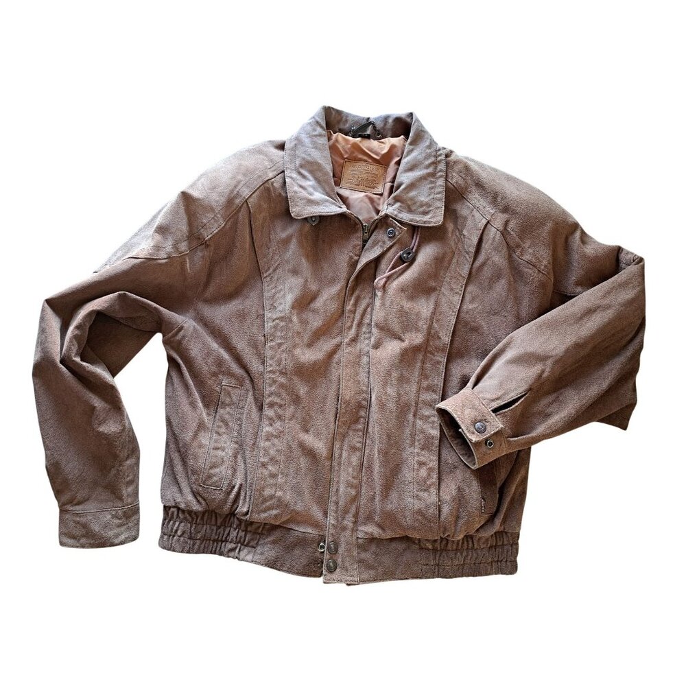 Vintage Levis Mens Bomber  Brown Suede Jacket Size 44 L Button Cuffs Zip Front
